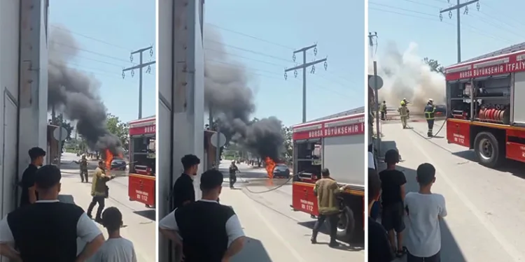 Bursa’da aşırı sıcak seyir halindeki otomobili yaktı