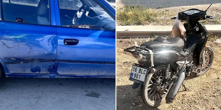 Bursa’da otomobil ile çarpışan motosikletli yaralandı