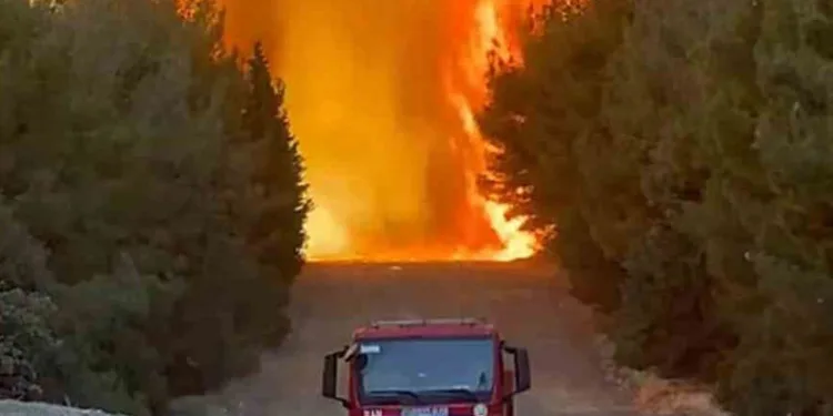 Alevlerin arasında kalan orman ekibi son anda kurtuldu