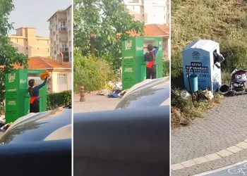Bursa’da giysi kumbarasından kıyafet çaldılar