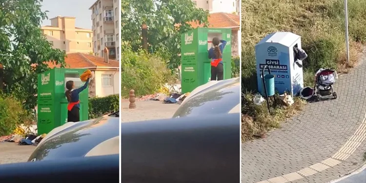 Bursa’da giysi kumbarasından kıyafet çaldılar