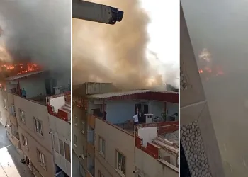 Bursa’da 3 katlı binanın çatı katı alev alev yandı