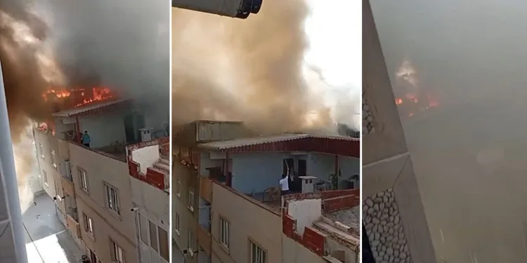 Bursa’da 3 katlı binanın çatı katı alev alev yandı