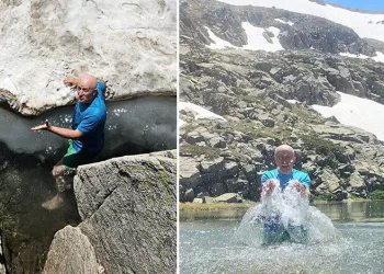 Haziran ayında Uludağ’da buzla kaplı gölde yüzdüler