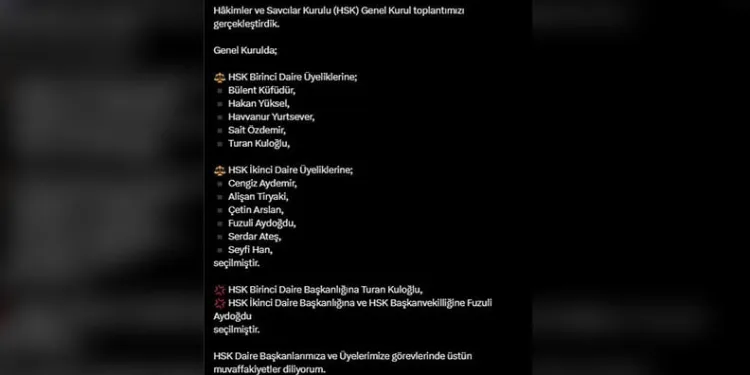 Bakan Tunç, HSK Birinci Daire Başkanlığına Turan Kuloğlu’nun seçildiğini duyurdu