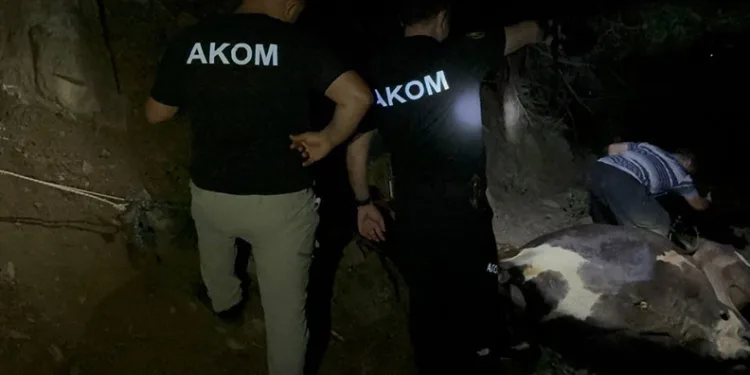 Kuyuda bulunan kayıp inek saatler süren çalışmayla kurtarıldı