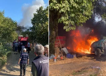 Bursa’da çiftçinin ilaçlama makinesi alev topuna döndü