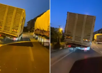 Bursa’da trafikte tehlike saçan kamyon