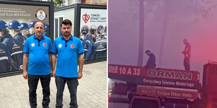 Alevlerle mücadele ederken arazöz üstünde namaz kıldılar