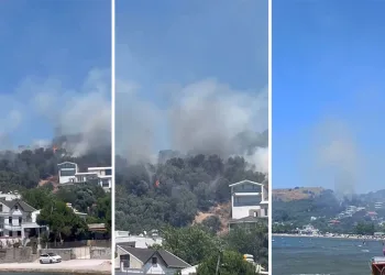 Mudanya’da alevler sahilden görüldü