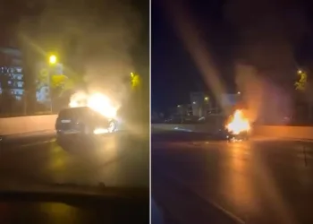 Bursa’da bir otomobil alev alev yandı