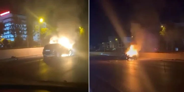 Bursa’da bir otomobil alev alev yandı