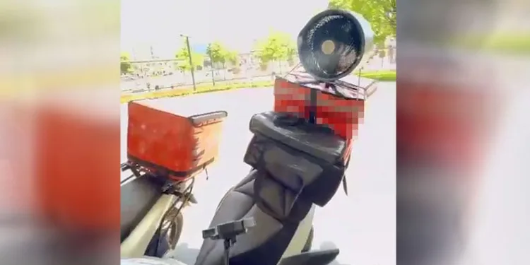Bursa’da kurye motosikletine vantilatör taktı