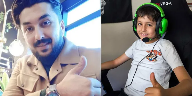 Kaldırımda yürüyen baba ve oğluna otomobil çarptı