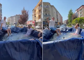 Traktörün römorkunu havuz yapıp şehir turu attılar