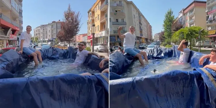 Traktörün römorkunu havuz yapıp şehir turu attılar
