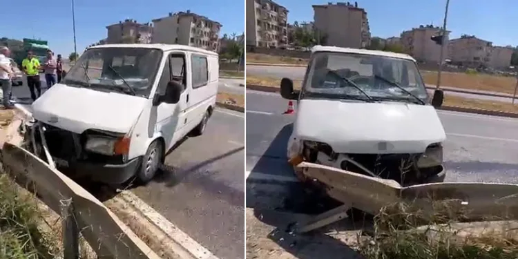 İnegöl’de minibüs bariyerlere çarptı