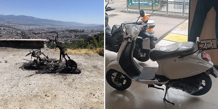 Bursa’da çalınan motosikletini yanmış halde buldu
