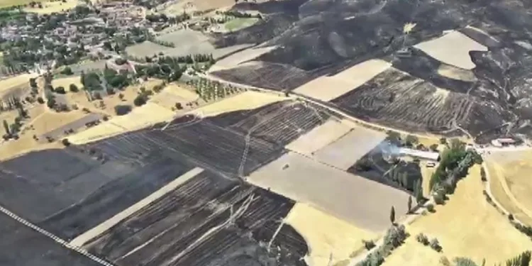 Amasya’da yanan 500 dönümlük alan havadan görüntülendi