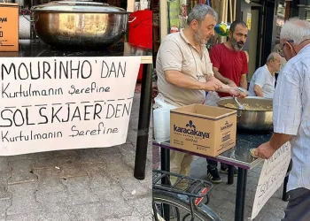Bursa’da taraftarlar hem Mourinho, hem de Solskjaer için helva dağıttı