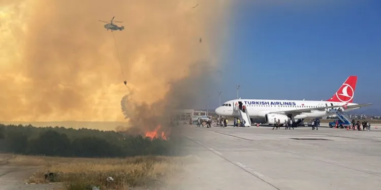Orman yangını nedeniyle Çanakkale Havalimanı uçuşlara kapatıldı