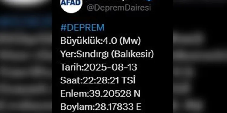 Balıkesir’de 4 büyüklüğünde deprem