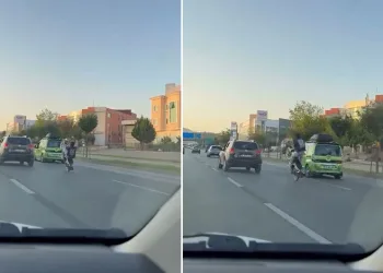 Bursa’da trafikte motosikletiyle akrobasi yaptı