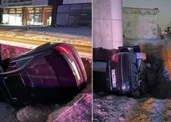 Kontrolden çıkan otomobil üst geçit inşaatına düştü: 4 yaralı