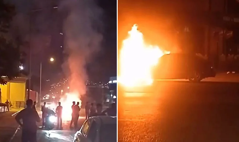 Bursa’da seyir halindeki araç alev topuna döndü