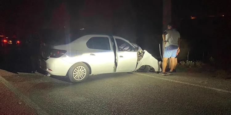 Seyir halinde lastiği patlayan otomobil elektrik direğine çarptı