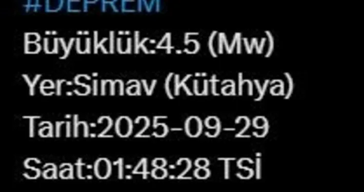 Kütahya’da 4.5 büyüklüğünde deprem