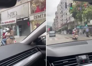 Bursa’da motosiklette tehlikeli yolculuk