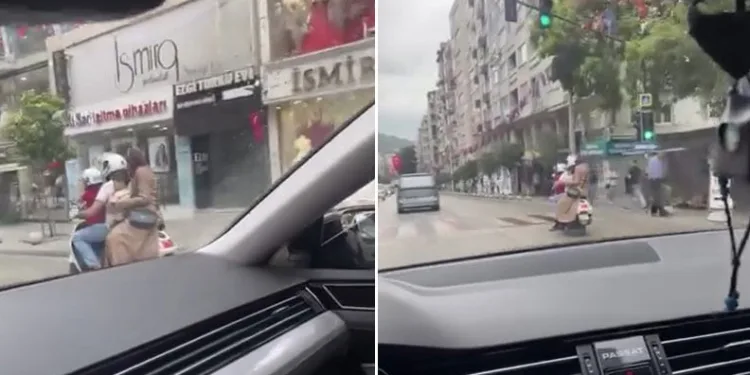 Bursa’da motosiklette tehlikeli yolculuk