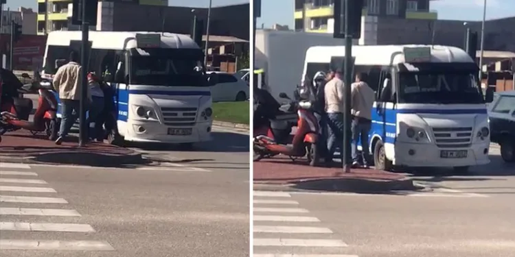 Bursa’da minibüs şoförü ile motokurye birbirine girdi