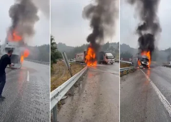 Bursa’da seyir halindeki tır alev alev yandı