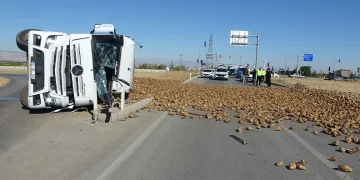 Malatya’da pancar yüklü tır devrildi: 1 yaralı