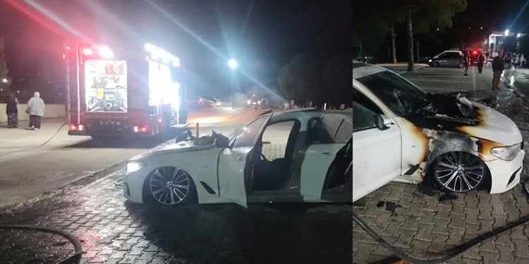 Mudanya Devlet Hastanesi otoparkında araç yangını