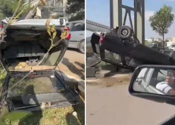 Bursa’da takla atan otomobil ters durdu