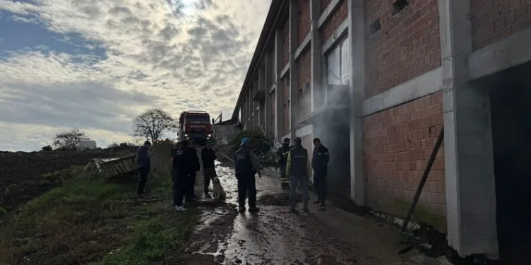 Tavuk çiftliğinin depo kısmında yangın
