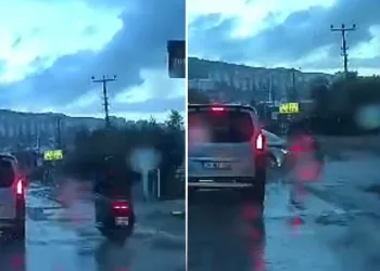 İş yerine girmek isteyen otomobile motosiklet çarptı: 2 yaralı