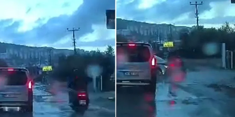 İş yerine girmek isteyen otomobile motosiklet çarptı: 2 yaralı