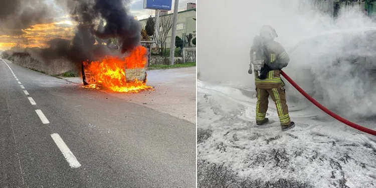 Bursa’da otomobil, alev topuna döndü
