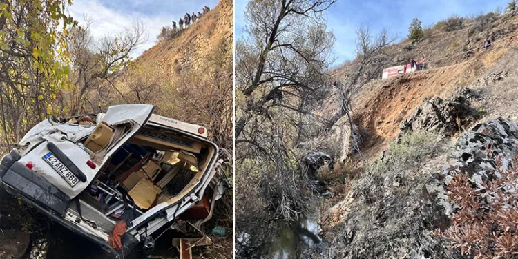 Öğrenci servisi uçuruma yuvarlandı: 14 yaralı