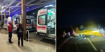Öğretmenleri taşıyan taksi takla attı: 7 yaralı