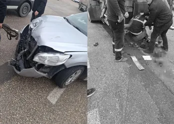 Çöp kamyonuyla arkadan gelen otomobilin arasına sıkışan işçi hayatını kaybetti