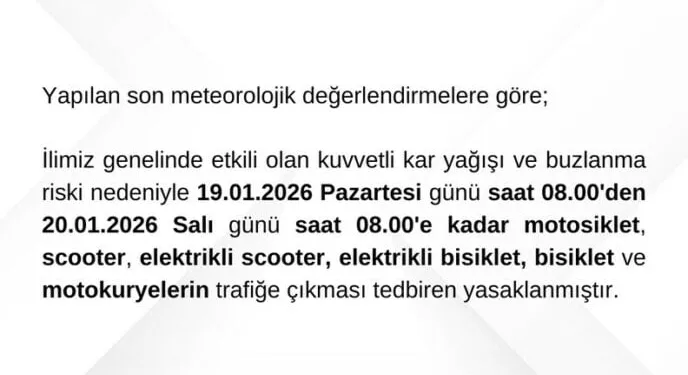 Bartın’da motosiklet, scooter ve bisikletlerin trafiğe çıkması yasaklandı