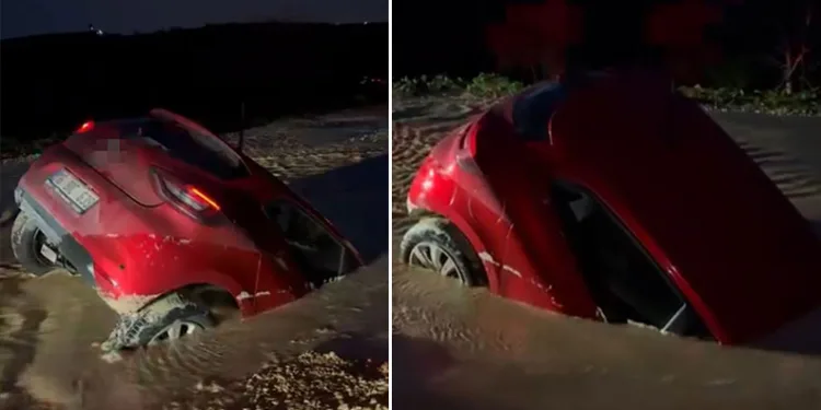 Bursa’da otomobil bataklığa saplandı, sürücü son anda kurtuldu