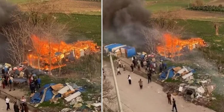 Karacabey’de ağıl alev alev yandı