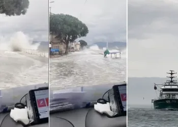 Bursa’da fırtına sebebiyle kara ile deniz birleşti, tekneler battı