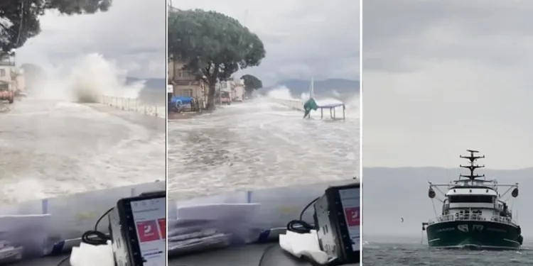 Bursa’da fırtına sebebiyle kara ile deniz birleşti, tekneler battı